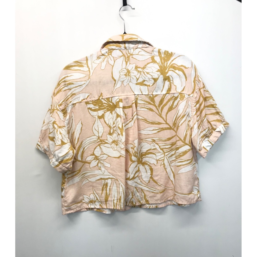 Rachel Zoe Blouse Womens Size M Linen Blend Button Up Tropical Crop Floral Beach - Picture 5 of 7